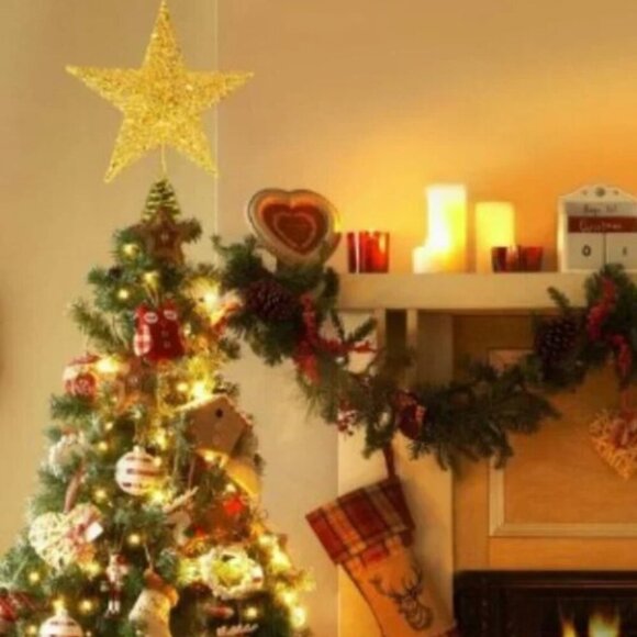 CHRISTMAS TREE TOPPER GLITTERED GOLD STAR (10'') - Picture 9 of 10